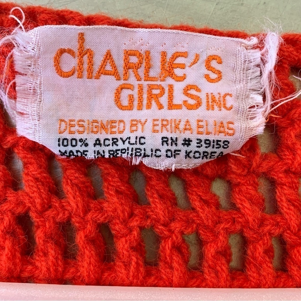 Vintage 70s Crochet Sweater Charlies Girls Inc Erika Elias Festival Boho Cropped - Picture 2 of 4